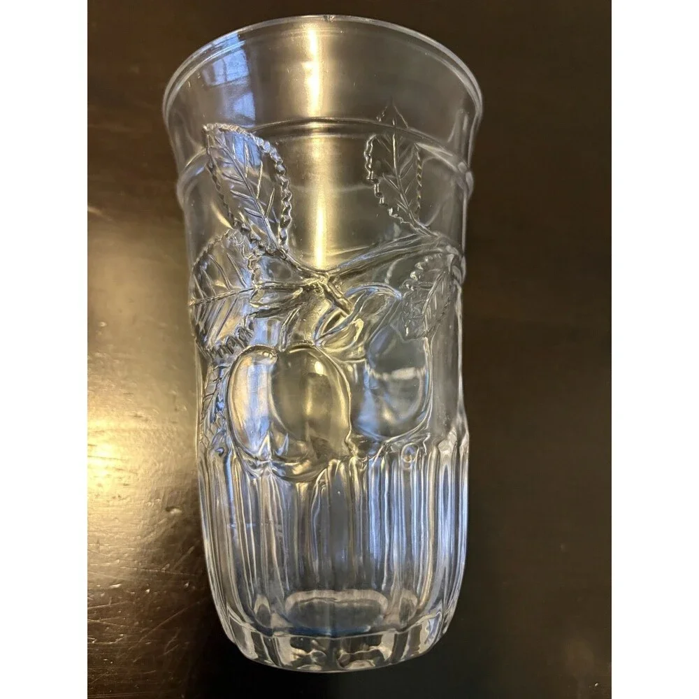 Vintage Williams Sonoma Pressed Fruit Clear Glass Drinking Glasses Set of 6